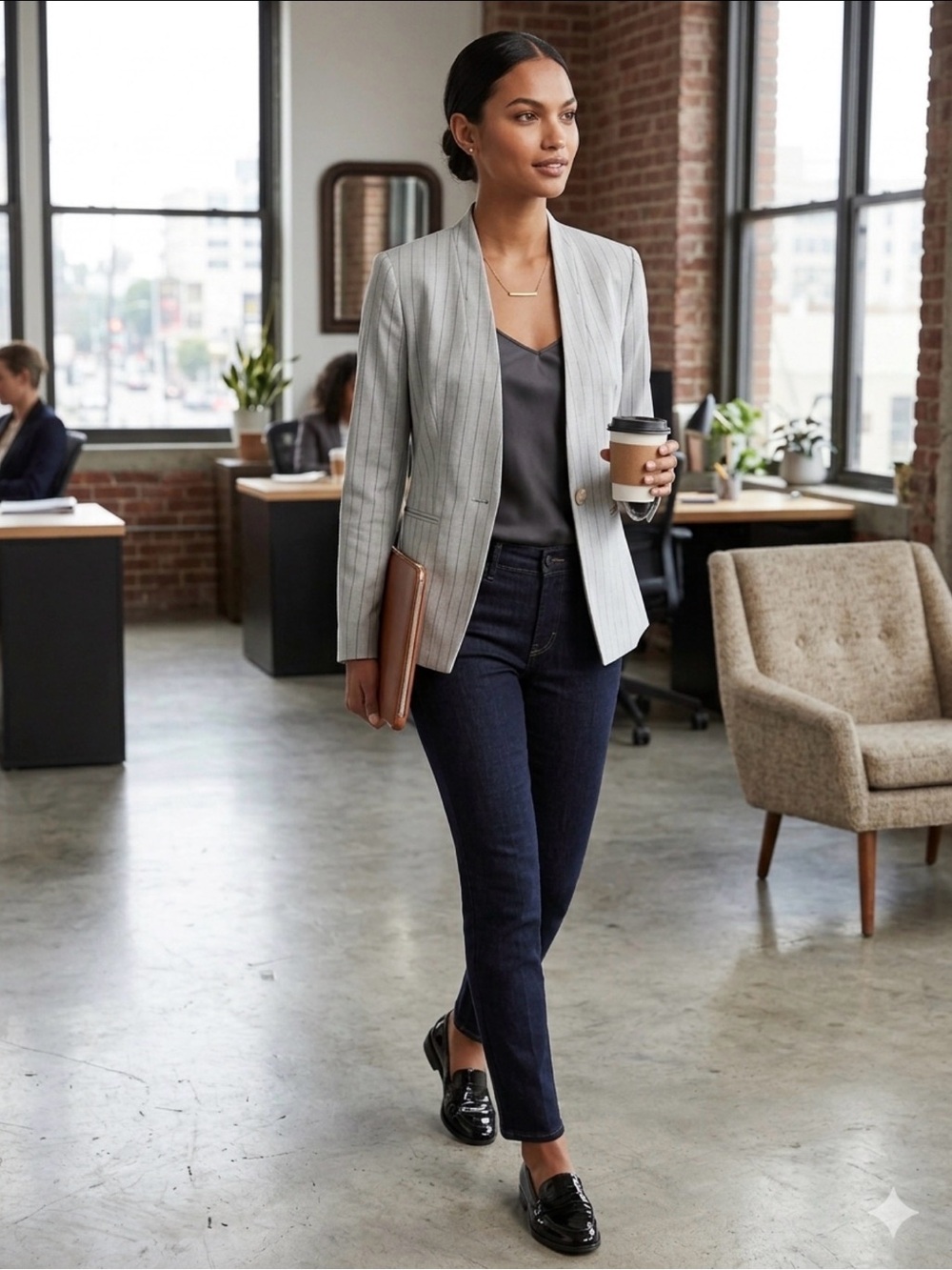 Ann Taylor Petite Pinstripe Collarless Blazer – Size 8P